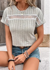 Light Grey Patchwork Short Sleeve Round Neck T Shirt | thumb picture 
