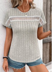 Light Grey Patchwork Short Sleeve Round Neck T Shirt | thumb picture 