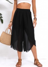 Black Split Elastic Waist High Waisted Pants