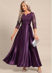 Dark Reddish Purple Lace Maxi 3/4 Sleeve Dress