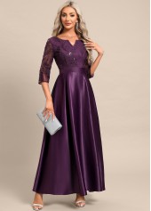 Dark Reddish Purple Lace Maxi 3/4 Sleeve Dress | thumb picture 
