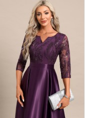Dark Reddish Purple Lace Maxi 3/4 Sleeve Dress | thumb picture 