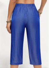 Denim Blue Double Side Pockets Elastic Waist Pants