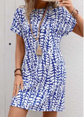 Dark Blue Pocket Graffiti Print Short Sleeve Shift Dress | thumb picture 