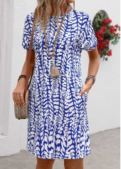 Dark Blue Pocket Graffiti Print Short Sleeve Shift Dress