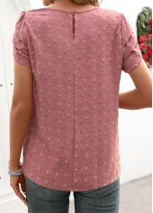 Dark Reddish Purple Jacquard Short Sleeve Round Neck Blouse | thumb picture 