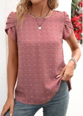 Dark Reddish Purple Jacquard Short Sleeve Round Neck Blouse | thumb picture 