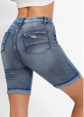 Denim Blue Pocket Skinny Button Fly High Waisted Shorts | thumb picture 