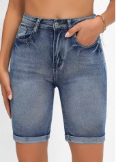 Denim Blue Pocket Skinny Button Fly High Waisted Shorts | thumb picture 
