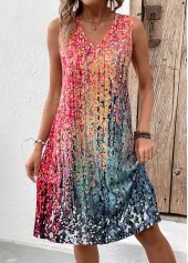 Plus Size Coral A Line Sleeveless V Neck Dress