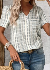Light Green Split Striped Short Sleeve Blouse | thumb picture 