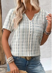 Light Green Split Striped Short Sleeve Blouse | thumb picture 