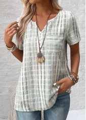 Light Green Split Striped Short Sleeve Blouse | thumb picture 