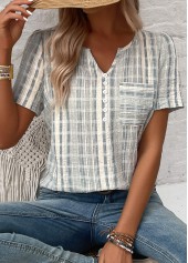 Light Green Split Striped Short Sleeve Blouse | thumb picture 
