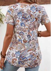 Light Coffee Button Tribal Print Short Sleeve T Shirt | thumb picture 