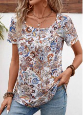 Light Coffee Button Tribal Print Short Sleeve T Shirt | thumb picture 