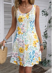 White Lightweight Floral Print A Line Sleeveless Dress | thumb picture 