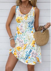White Lightweight Floral Print A Line Sleeveless Dress | thumb picture 