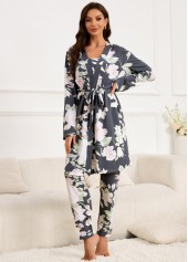 Dark Grey Floral Print Lounge Top and Pants | thumb picture 