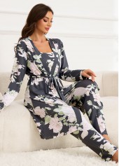 Dark Grey Floral Print Lounge Top and Pants | thumb picture 