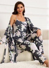 Dark Grey Floral Print Lounge Top and Pants | thumb picture 