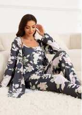 Dark Grey Floral Print Lounge Top and Pants | thumb picture 