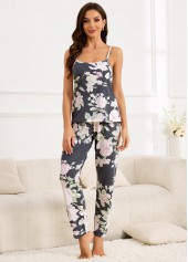 Dark Grey Floral Print Lounge Top and Pants | thumb picture 