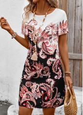 Black Tribal Print Short A Line Boat Neck Dress | thumb picture 
