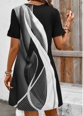White Button Geometric Print Short Sleeve Split Neck Dress | thumb picture 