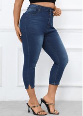 Denim Blue Button Plus Size Skinny High Waisted Pants | thumb picture 