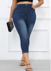 Denim Blue Button Plus Size Skinny High Waisted Pants | thumb picture 