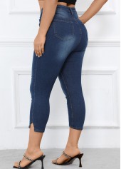 Denim Blue Button Plus Size Skinny High Waisted Pants | thumb picture 