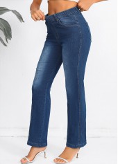 Elastic Waist Denim Blue High Waisted Jeans