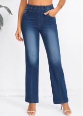 Elastic Waist Denim Blue High Waisted Jeans