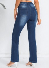 Elastic Waist Denim Blue High Waisted Jeans