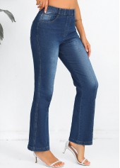 Elastic Waist Denim Blue High Waisted Jeans