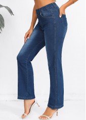 Elastic Waist Denim Blue High Waisted Jeans