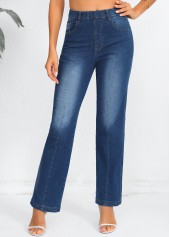 Elastic Waist Denim Blue High Waisted Jeans