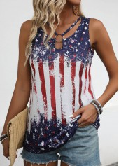 American Flag Multi Color Cut Out Sleeveless Tank Top