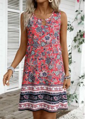 Coral Tummy Coverage Tribal Print Sleeveless Round Neck Dress | thumb picture 