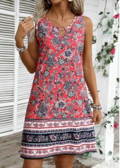 Coral Tummy Coverage Tribal Print Sleeveless Round Neck Dress | thumb picture 