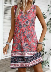 Coral Tummy Coverage Tribal Print Sleeveless Round Neck Dress | thumb picture 