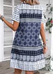 Blue Tribal Print A Line Short Sleeve Dress | thumb picture 