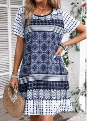 Blue Tribal Print A Line Short Sleeve Dress | thumb picture 