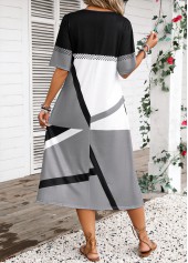 Dark Grey Button Geometric Print Half Sleeve Dress | thumb picture 