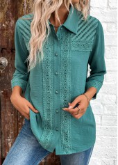 Turquoise Button Patchwork 3/4 Sleeve Shirt | thumb picture 