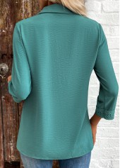 Turquoise Button Patchwork 3/4 Sleeve Shirt | thumb picture 