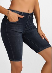 Black Button Regular High Waisted Denim Shorts | thumb picture 