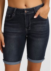 Black Button Regular High Waisted Denim Shorts