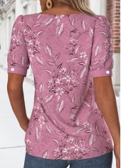 Dark Reddish Purple Asymmetry Floral Print T Shirt | thumb picture 